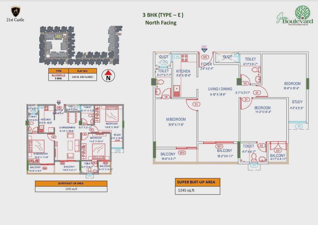 3 BHK Layout - Green Boulevard